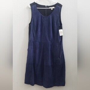 Sejour sleeveless blue suede dress with side pockets size 16